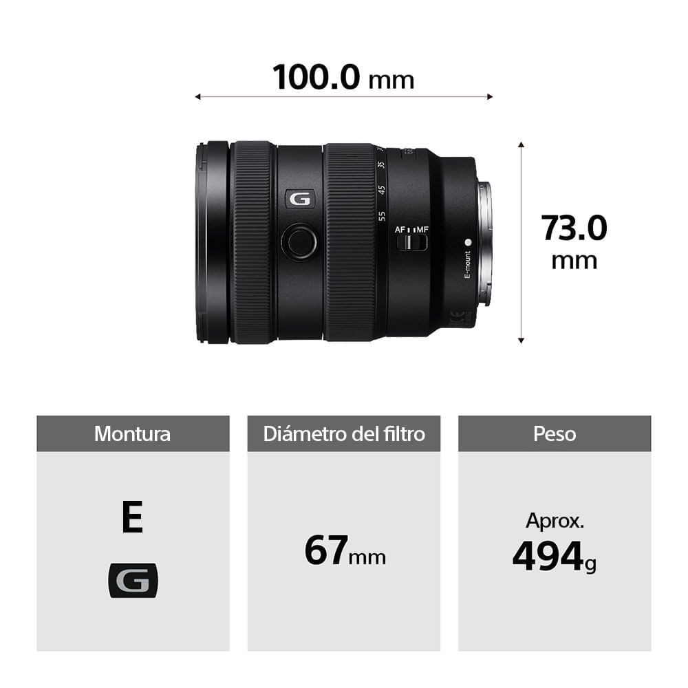 Imagen 2 del producto Lente Sony SEL1655G zoom estándar, apertura máx. F2.8, montura E APS-C, negro