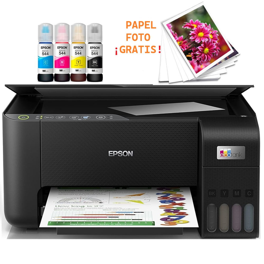 Impresora multifuncional Epson L3250, inyección de tinta, inalámbrica, Wi-Fi, con tanques recargables + 4 botellas