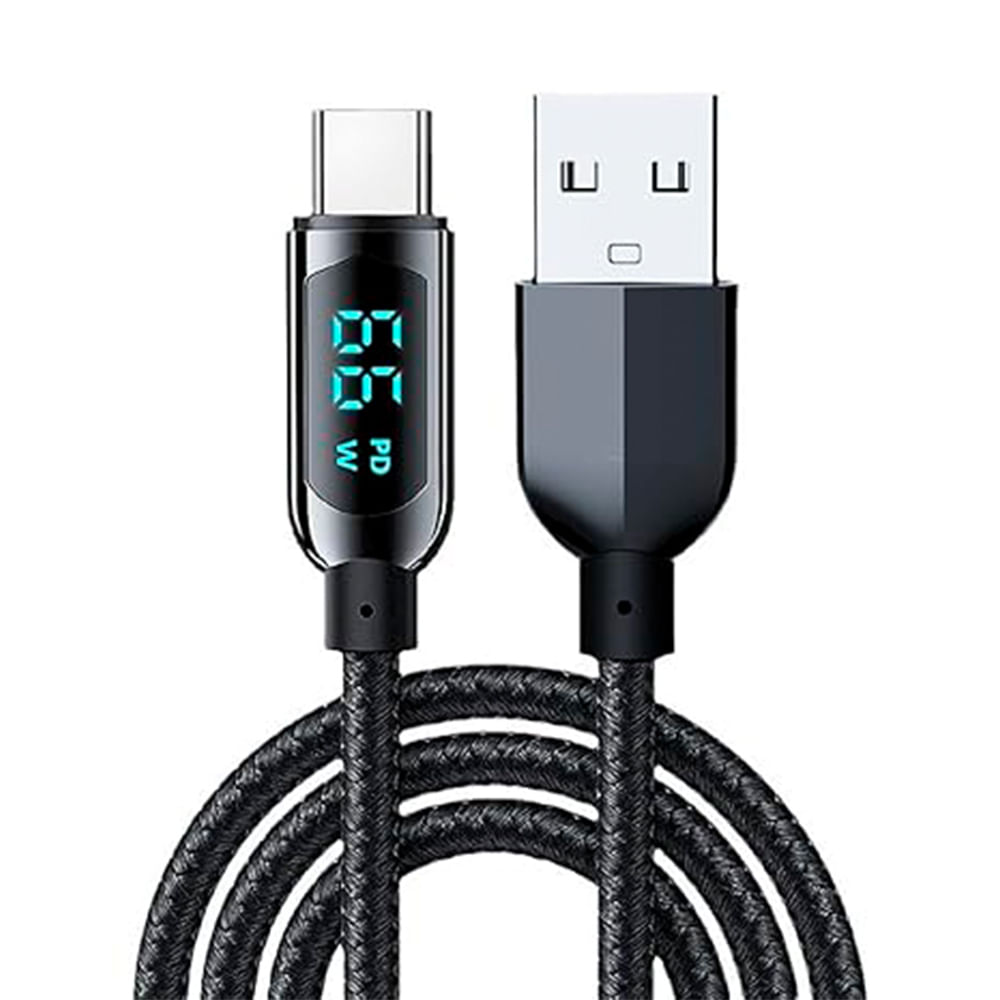Cable trenzado tipo-C a USB Ottoware 100W, 1m, pantalla led, negro
