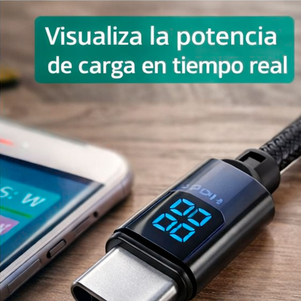 Imagen 2 del producto Cable trenzado tipo-C a USB Ottoware 100W, 1m, pantalla led, negro