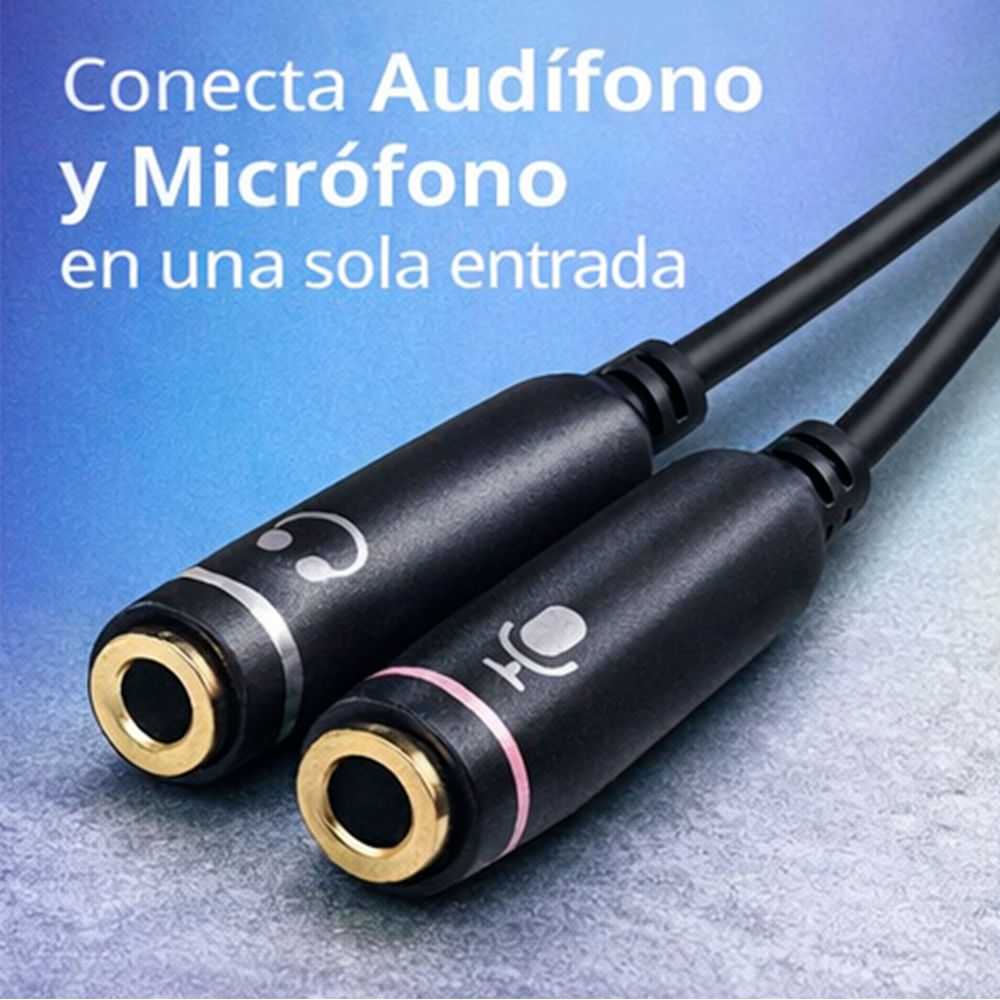 Imagen 2 del producto Cable Ottoware 3.5 mm, macho a hembra, largo 15cm, para audífonos y micrófonos, negro