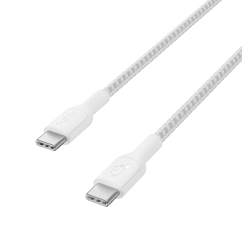Imagen 2 del producto Cable USB Tipo-C a Tipo-C Belkin 2.0, carga rápida, trenzado, 1m, blanco