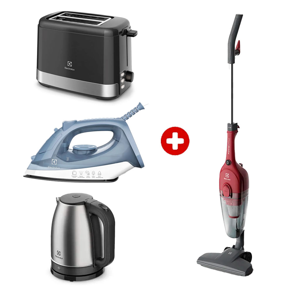Combo: Tostadora Electrolux ETS10 + hervidor EEK10 + plancha ESI10 + aspiradora vertical STK13