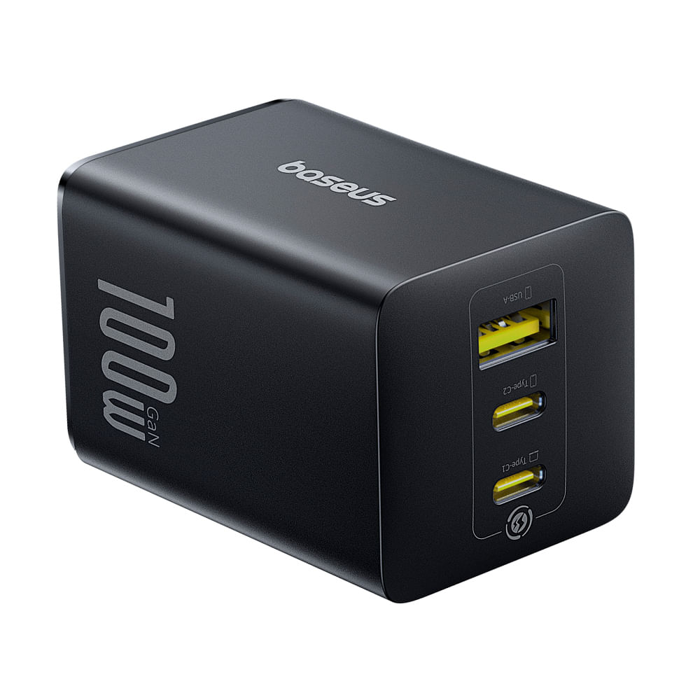 Cargador de pared Baseus tipo USB-C, USB-A, 100W, negro