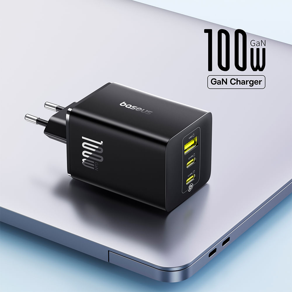 Imagen 2 del producto Cargador de pared Baseus tipo USB-C, USB-A, 100W, negro