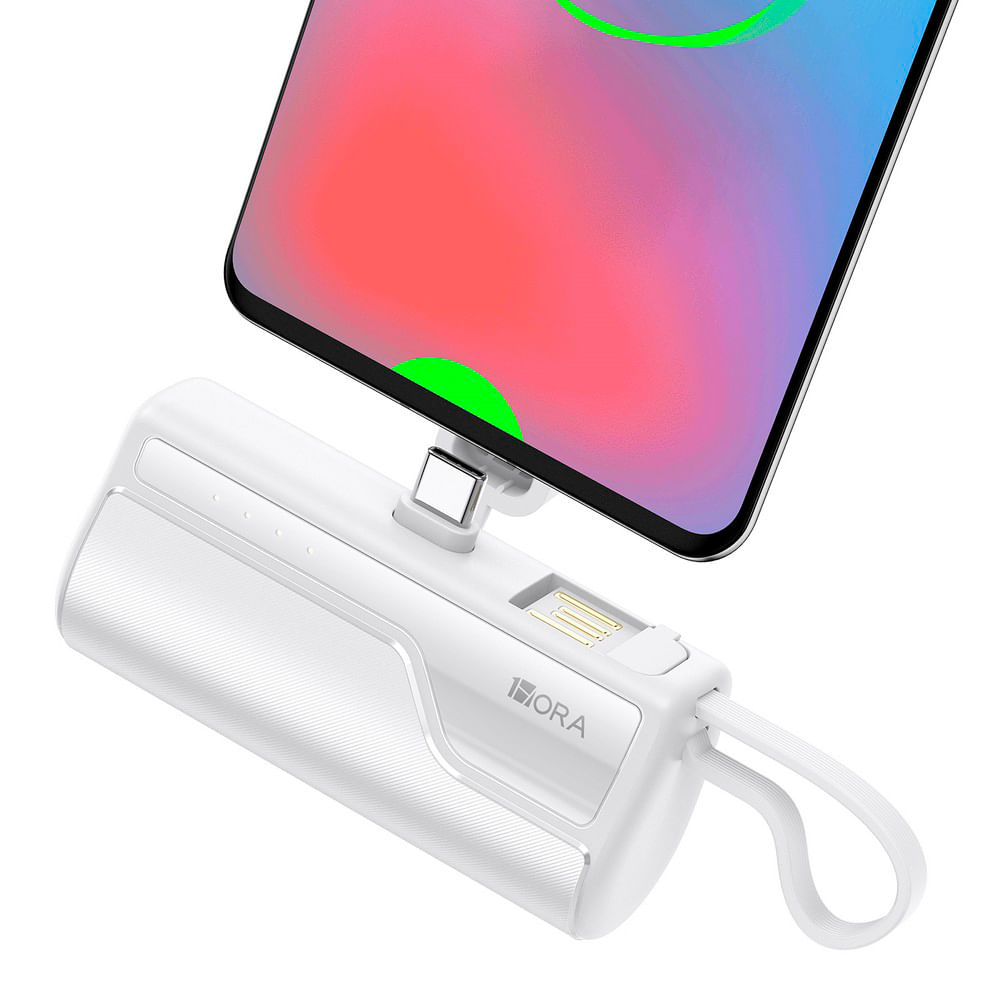 Batería externa 1Hora 4500 mAh, 10.5W, entrada USB-C, para celular, blanco