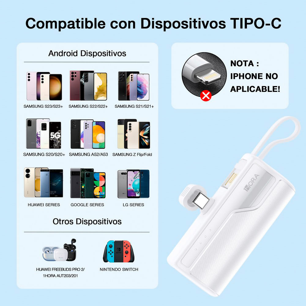 Imagen 2 del producto Batería externa 1Hora 4500 mAh, 10.5W, entrada USB-C, para celular, blanco