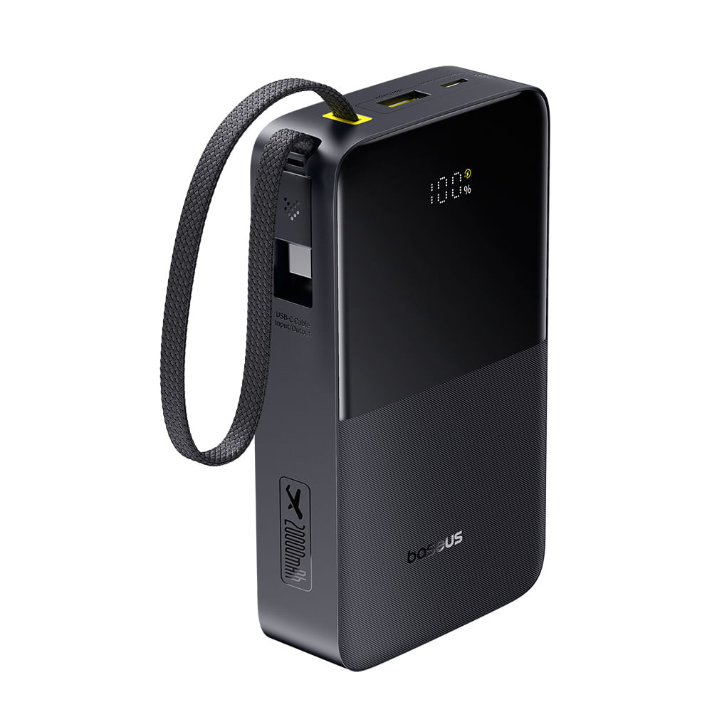 Batería externa Baseus Bipow 2 Pro 20000 mAh, 22.5W, con cable, USB, entrada USB-C, negro