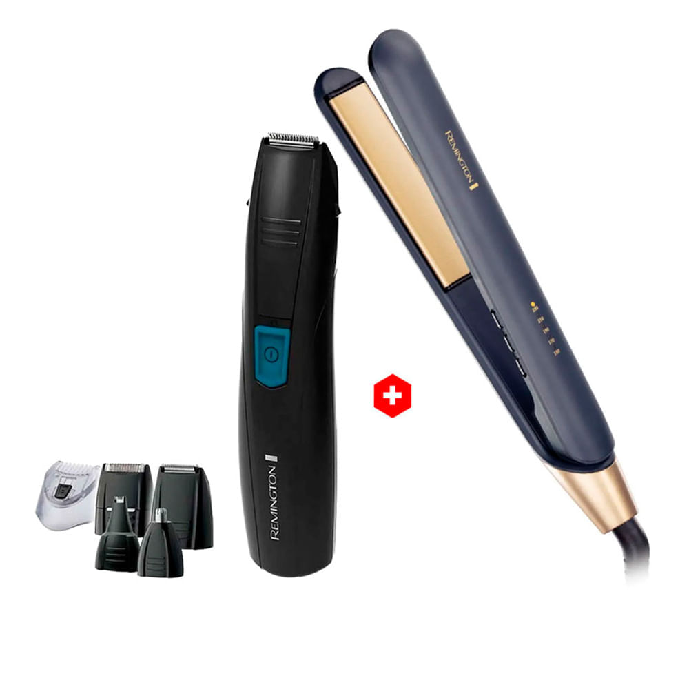 Alisadora Remington Sapphire Luxe 230°C, placas cerámica y zafiro, control de temperatura ajustable, calentamiento rápido + Recortador de barba Reming