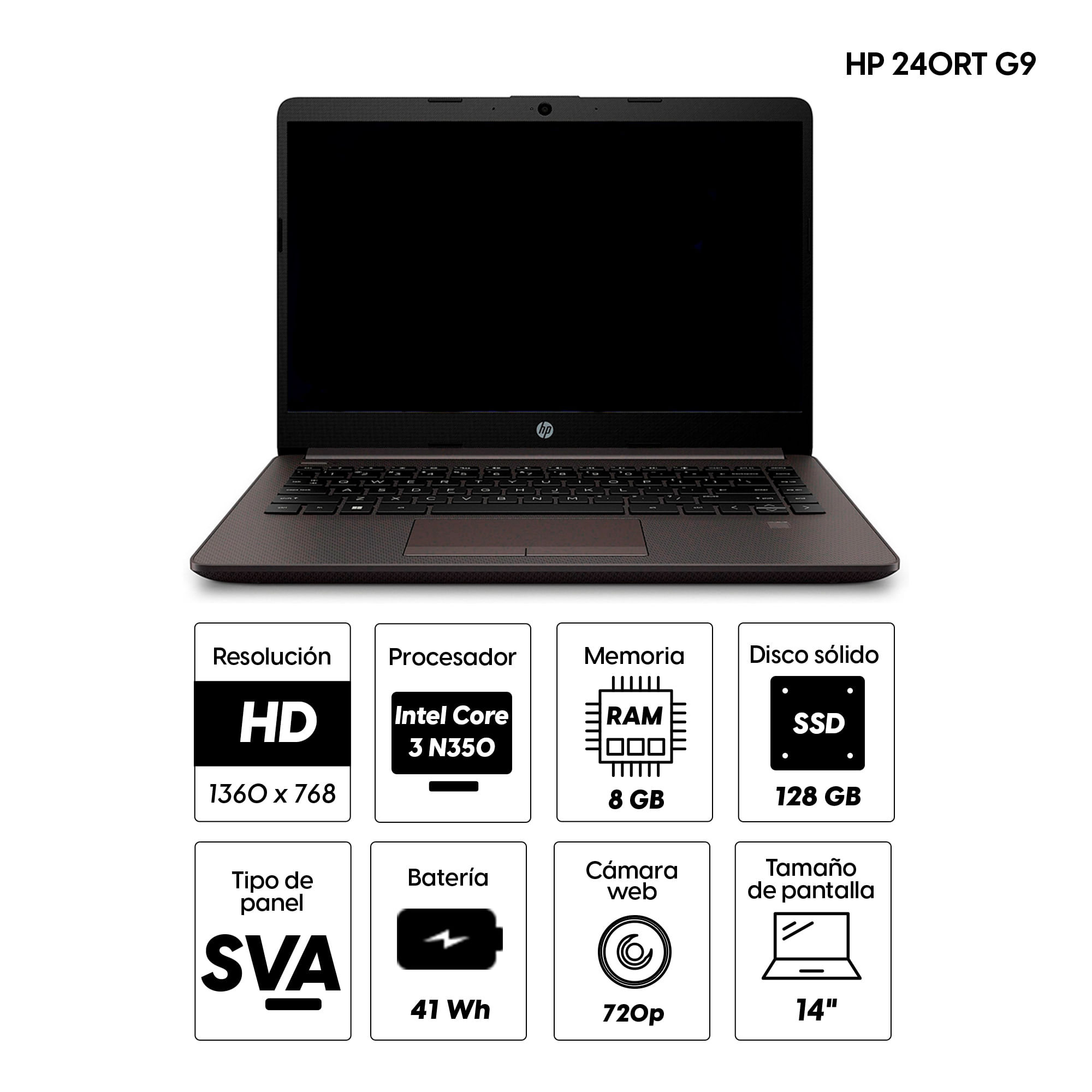 Imagen 2 del producto Combo: Laptop HP 240RT G9 14"" Intel Core 3 N350, 128GB, 8GB RAM, FreeDOS - sin sistema operativo + Licencia digital Microsoft Windows 11 Home Retail