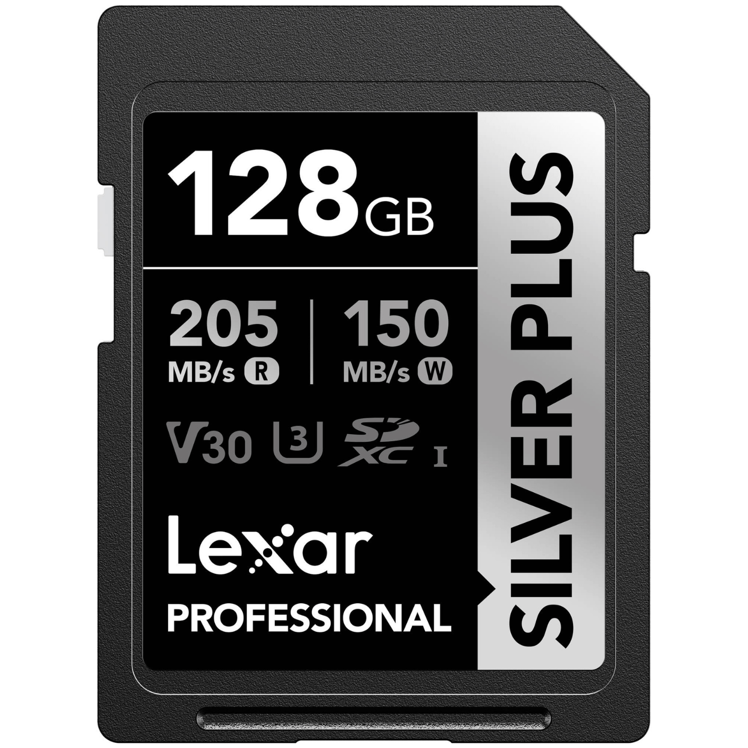 Imagen 1 del producto Memoria SDXC Lexar Professional 128GB, UHS-I, U3, V30, 205MB/s, 150MB/s, Silver Plus