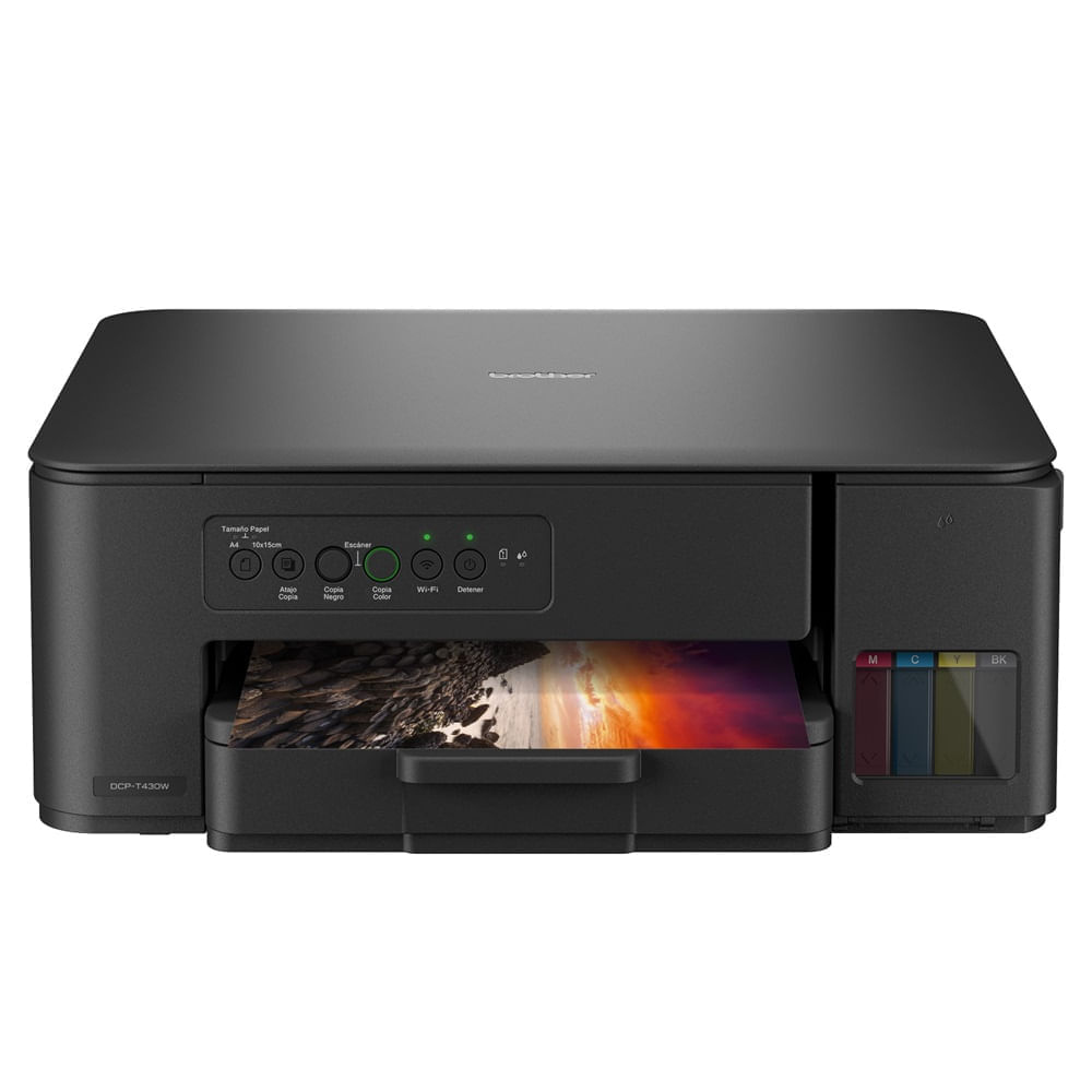 Imagen 2 del producto Impresora multifuncional Brother DCP-T430W, inyección de tinta, inalámbrica, Wi-Fi, con tanques recargables + 4 botellas de tintas + papel foto