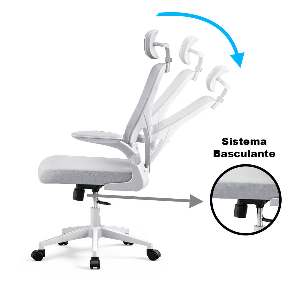 Imagen 2 del producto Silla de oficina ergonómica Guss, soporte lumbar, cabecera ajustable, altura regulable, ruedas nylon, gris