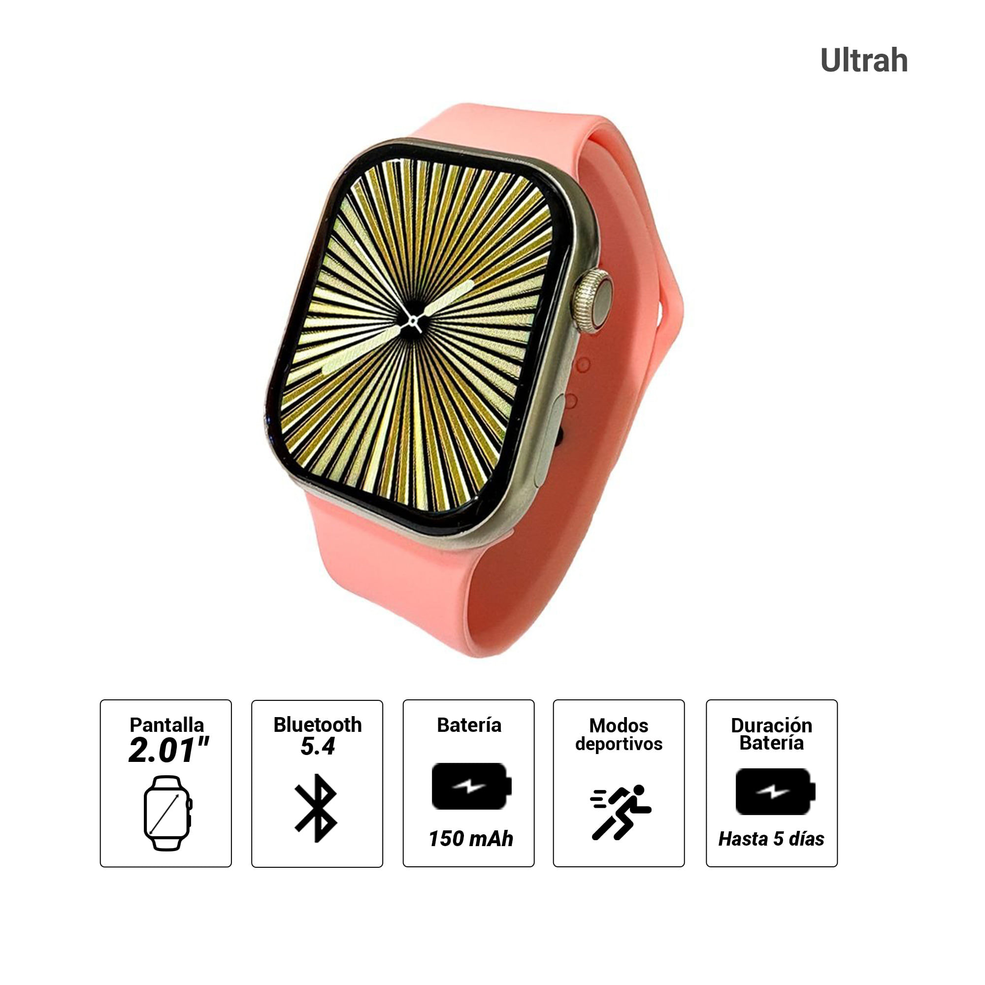 Imagen 2 del producto Smartwatch Roadtrip Ultrah, pantalla LCD 2.01"", micrófono incorporado, modos deportivos, batería aprox. 5 días, rosado
