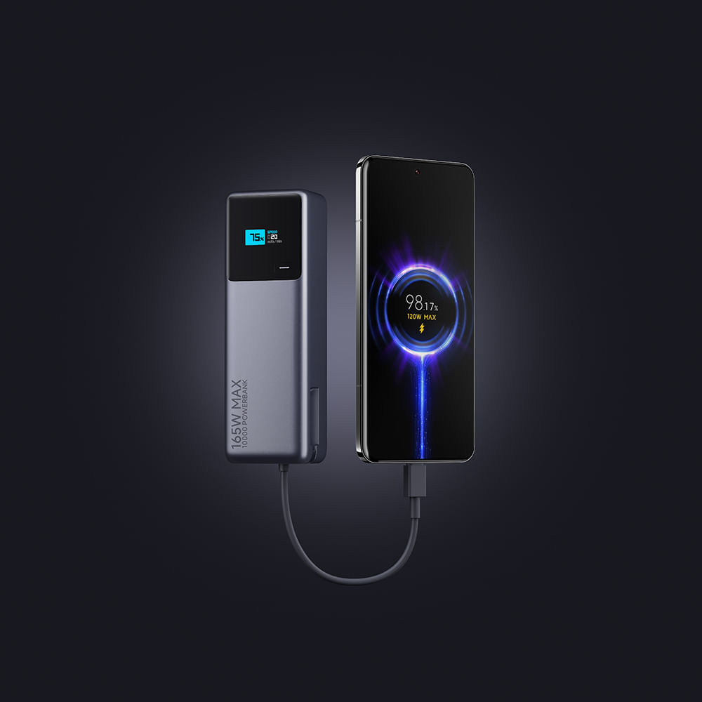 Imagen 2 del producto Batería externa Xiaomi 10000 mAh, 165W, pantalla digital, USB tipo-C, con cable integrado, plomo