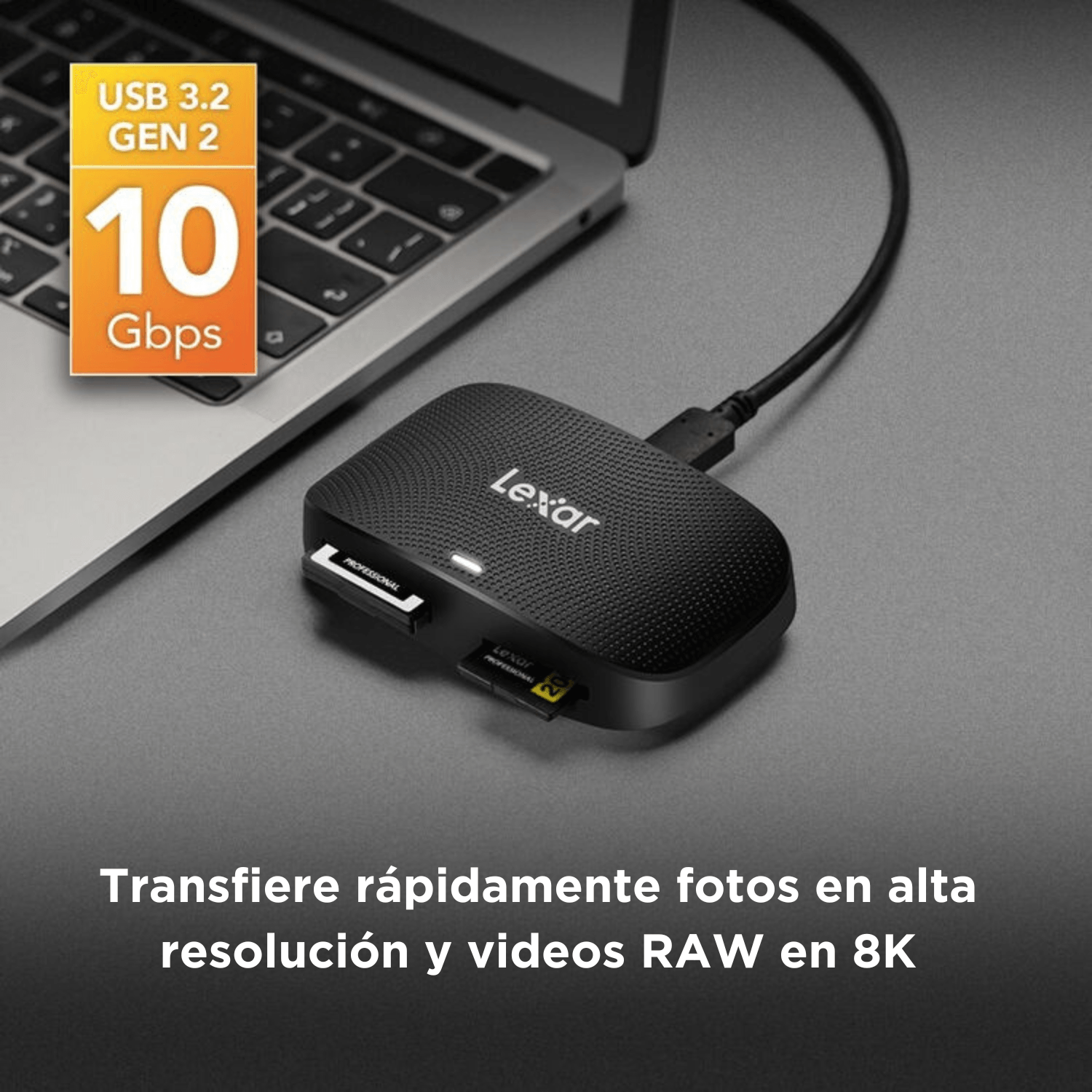Imagen 2 del producto Lector de tarjetas Lexar CFexpress Tipo B/SD USB 3.2 Gen 2, dos ranuras, velocidades hasta 1050 MB/s