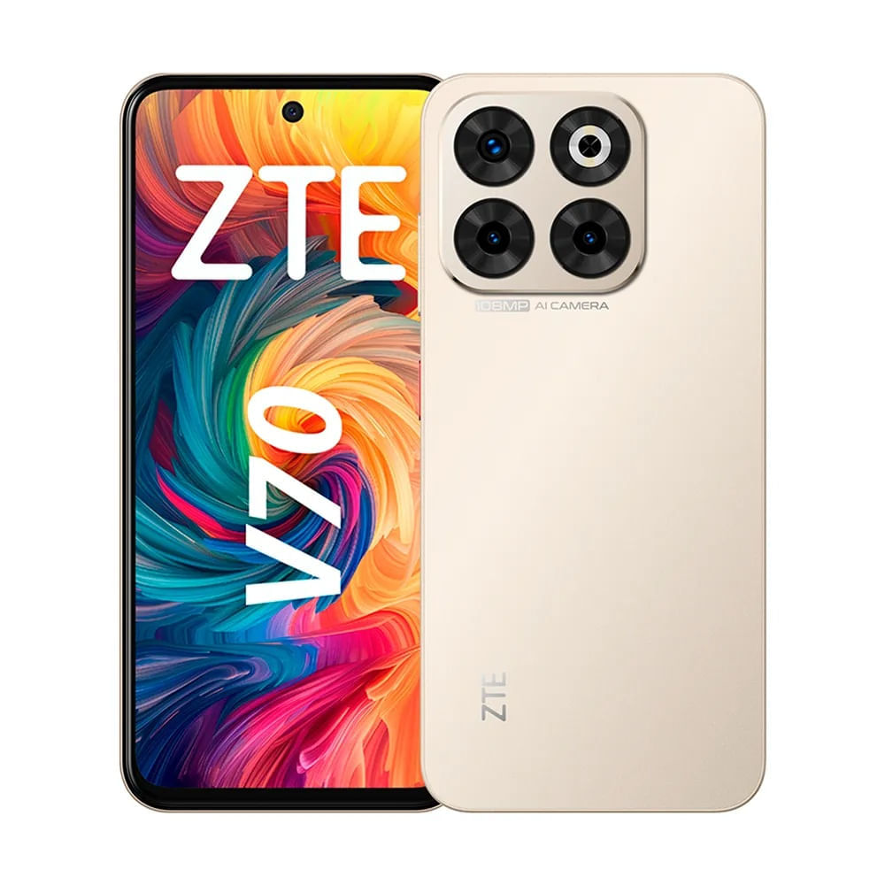 Celular ZTE Blade V70 4G 256GB, 8GB RAM, cámara trasera 108 MP y frontal 16MP, 6.7", dorado