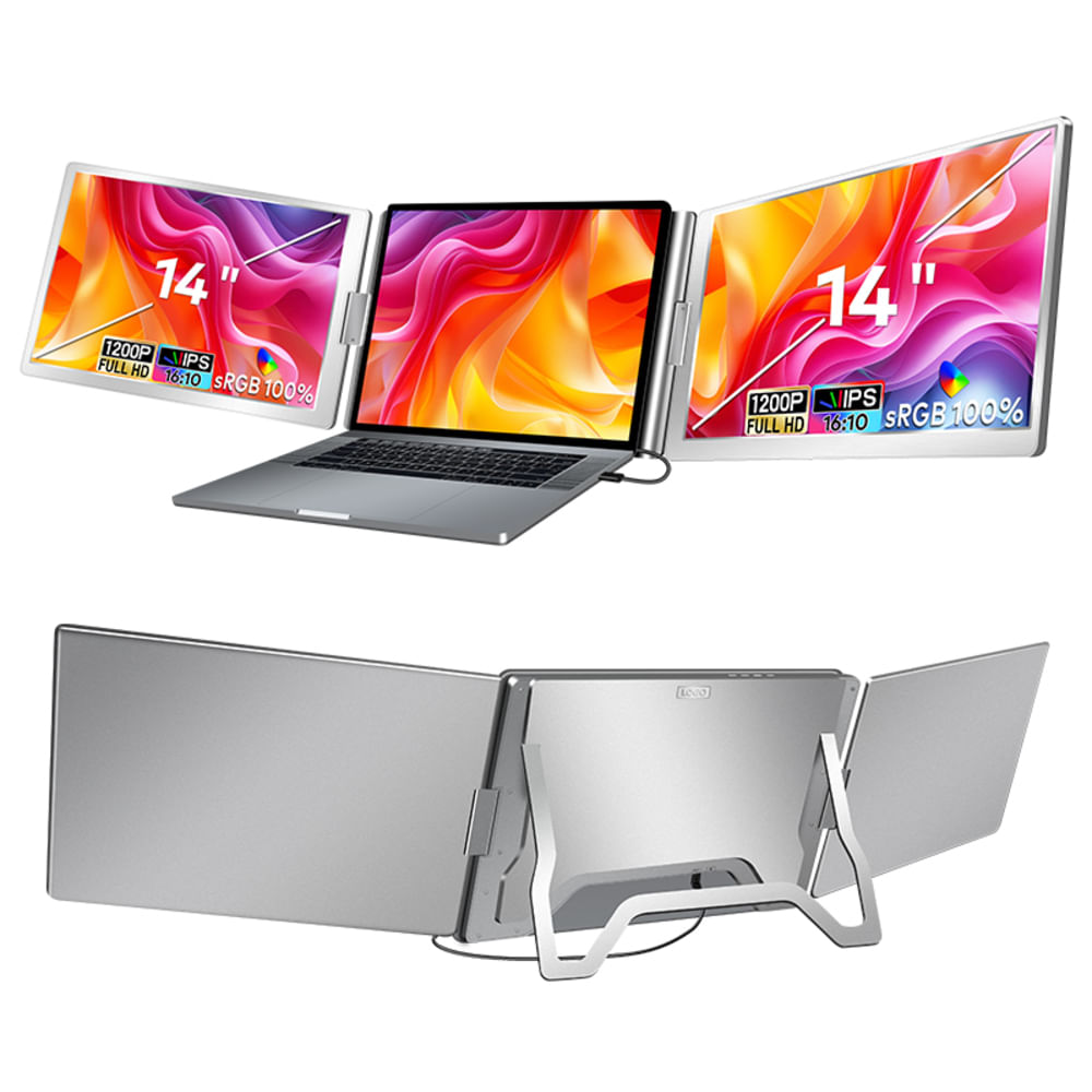 Monitor extensor de pantalla portátil Pixelled 14", Full HD, USB y USB-C para laptop, plateado