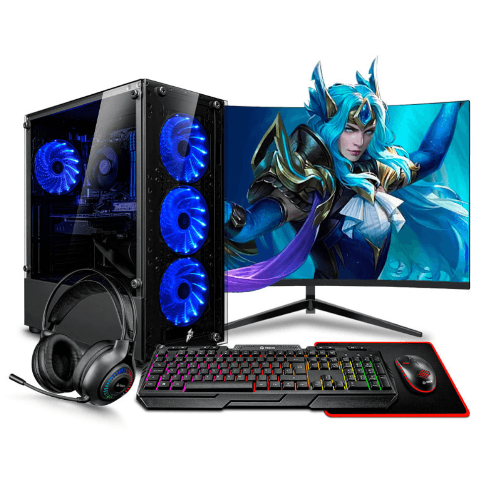 PC armada: Intel Core i3 14100F, 500GB SSD, 16GB RAM, case de torre, FreeDos - sin sistema operativo, monitor 24" curvo + teclado, RTX 3050 6GB
