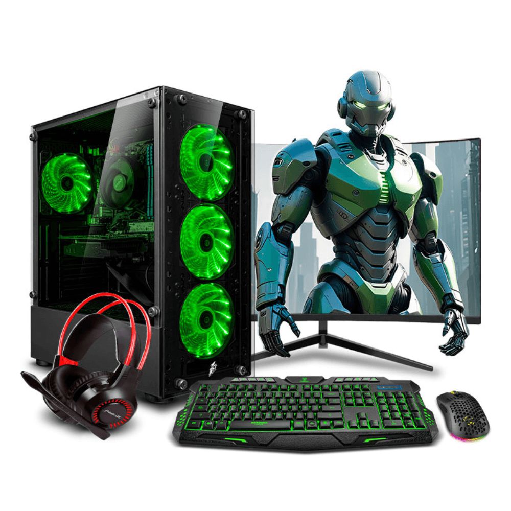 PC armada: Ryzen 7 8700G, 500GB SSD, 16GB DDR5 RAM, case Haku Green Plus, FreeDos - sin sistema operativo, monitor 24" + teclado