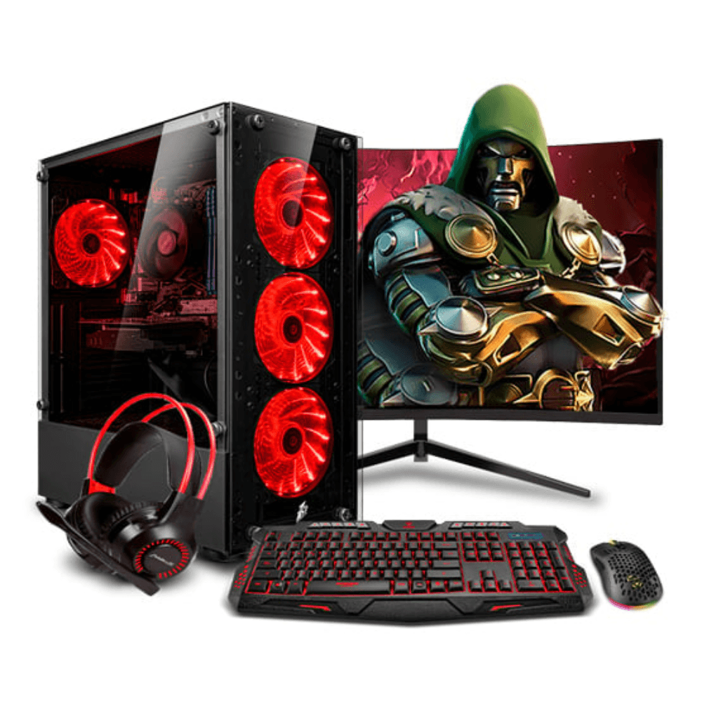 PC armada: Ryzen 5 8600G, 500GB SSD, 16GB DDR5 RAM, case Haku Red Plus, FreeDos - sin sistema operativo, monitor 24" curvo + teclado