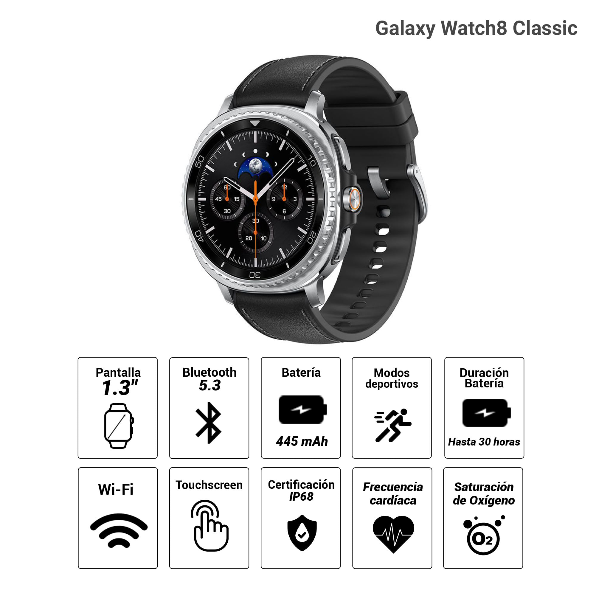 Imagen 2 del producto Smartwatch Samsung Galaxy Watch8 Classic pantalla 1.3""/ Super AMOLED, certificación 5ATM/IP68, batería hasta 30 horas, negro