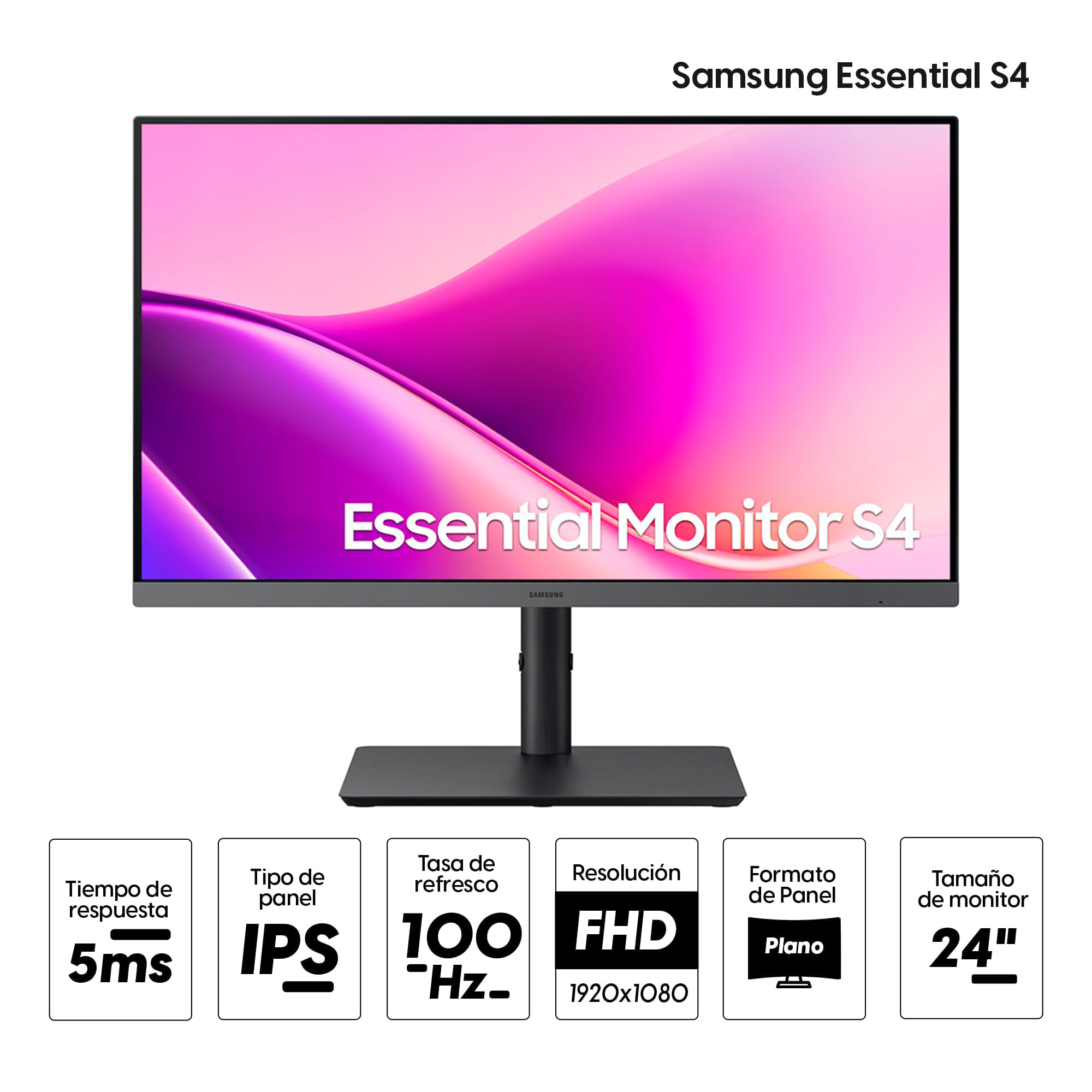 Imagen 2 del producto Monitor plano Samsung Essential S4 LS24F430UALXPE 24"" Panel IPS, FHD, 100 Hz, 5ms, entradas HDMI/DisplayPort/USB Tipo-C