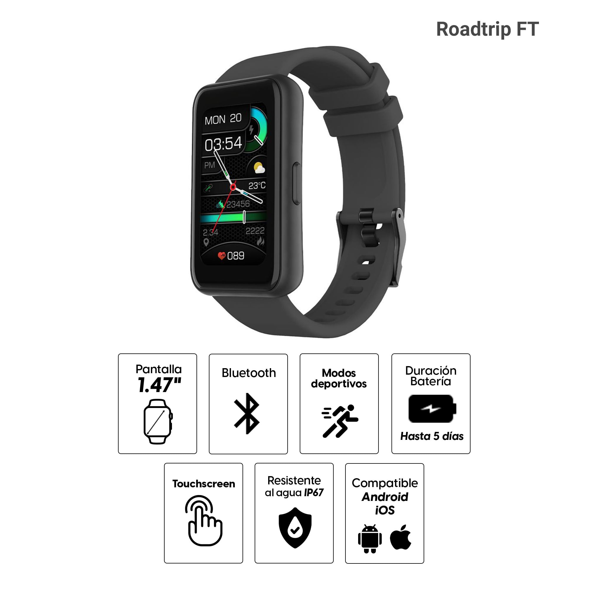 Imagen 2 del producto Smartband Roadtrip 1.45"" FT, modos deportivos, negro