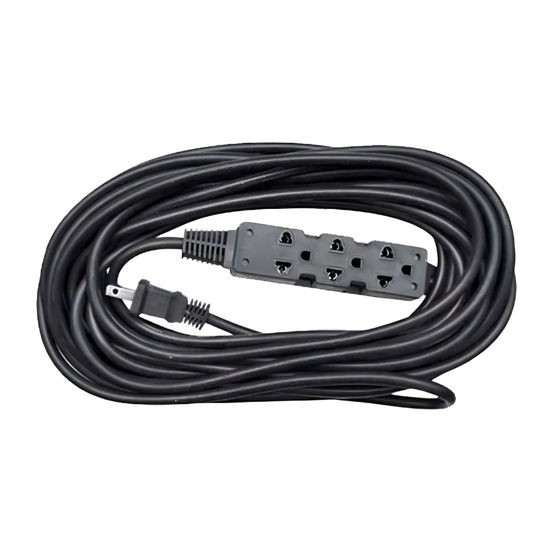 Extensión de cable Coolbox Teraware 10m, 3 tomas, enchufe plano, negro
