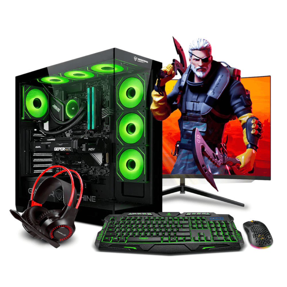 PC armada: Ryzen 7 7700X, 500GB SSD, 16GB DDR5 RAM, case Green, FreeDos - sin sistema operativo, monitor 24" + teclado