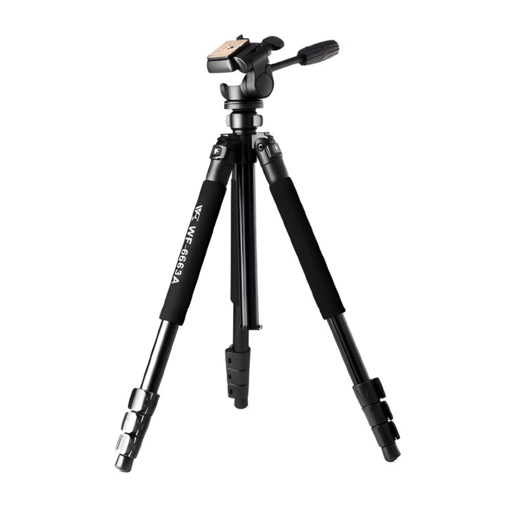 Trípode para cámara Weifeng 6663A, aluminio, altura 166.5 cm, carga 5 kg, negro