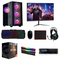 PC armada: AMD Ryzen 7 5700G, 1TB SSD, 16GB RAM, case 500W, Windows 11 Home + Office 2024 + Antivirus, monitor 27"", teclado