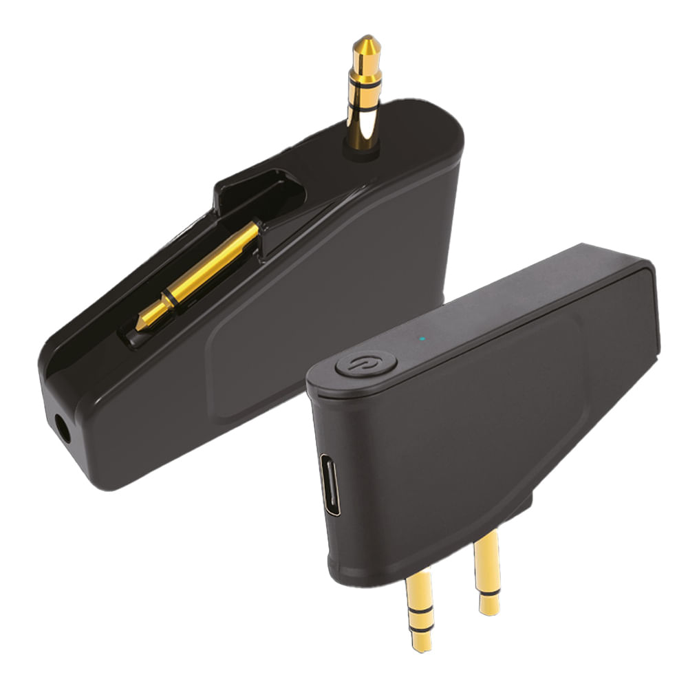 Adaptador bluetooth Decibel para avión, conectores USB Tipo-C y Aux, ideal para auriculares bluetooth, negro