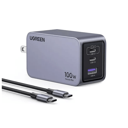 Cargador Ugreen Nexode Pro 100W, 2 USB-C, 1 USB-A, carga rápida inteligente multipuerto