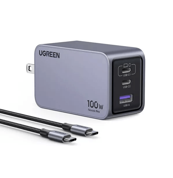 Cargador Ugreen Nexode Pro 100W, 2 USB-C, 1 USB-A, carga rápida inteligente multipuerto