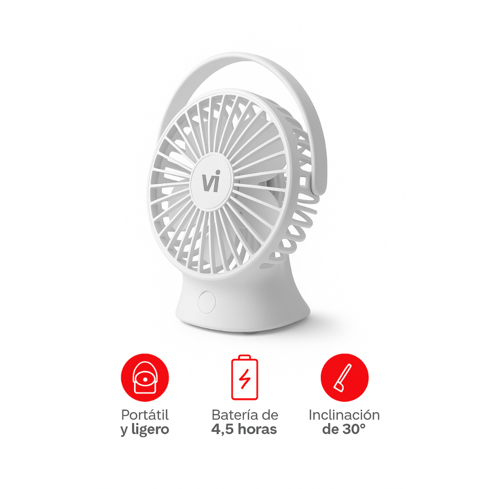 Imagen 2 del producto Mini ventilador Vivibox portátil recargable, 3 velocidades, batería 1800 mAh, ángulo ajustable