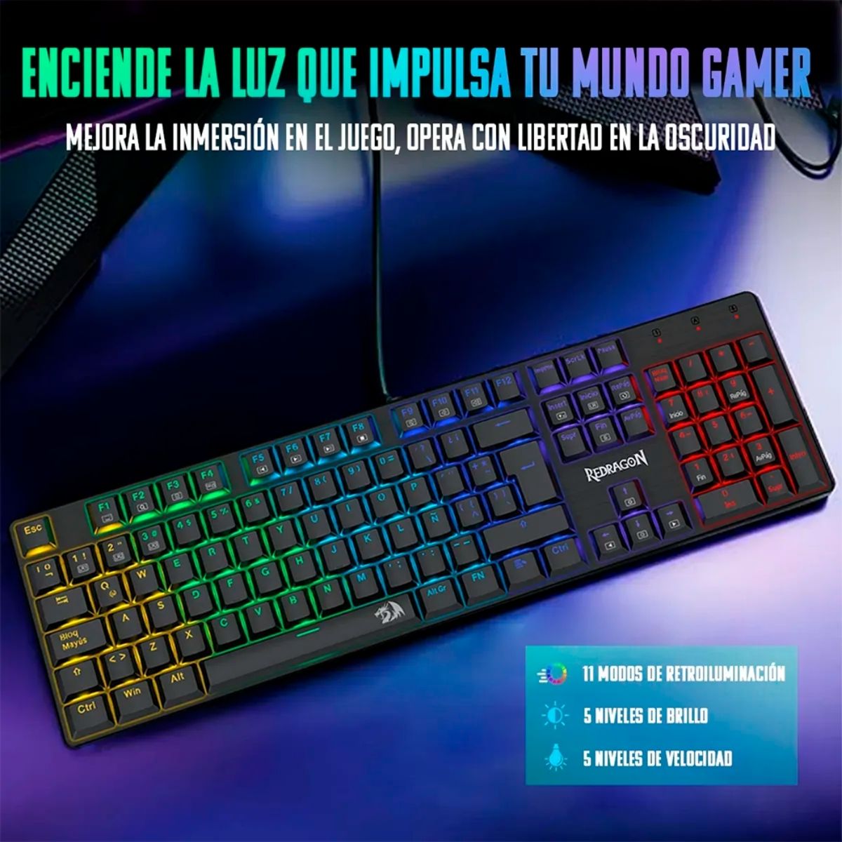 Imagen 2 del producto Teclado gamer alámbrico Redragon Sindri K671, mecánico, español, luces gamer, negro