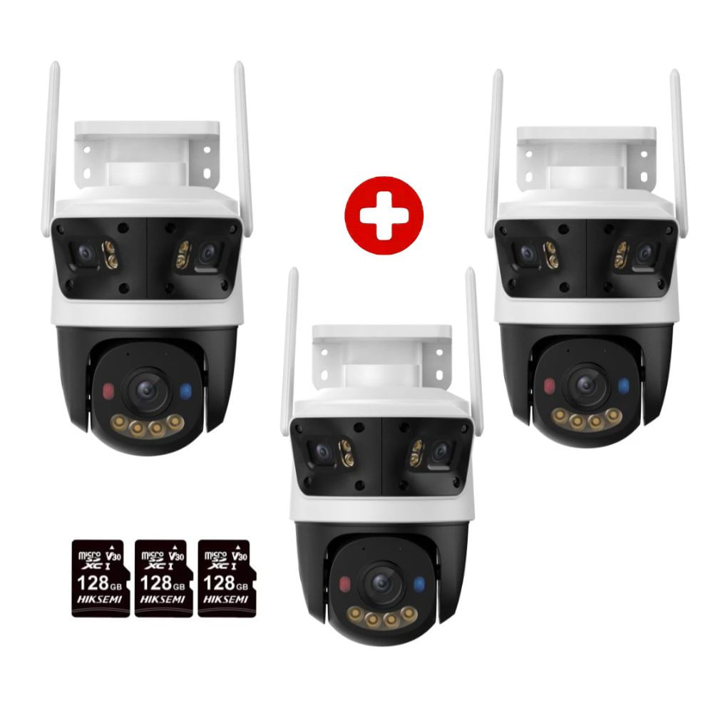 Combo: 3 Cámaras de seguridad Imou Cruiser Triple 11MP PTZ exterior, con triple lente + microSD 128GB
