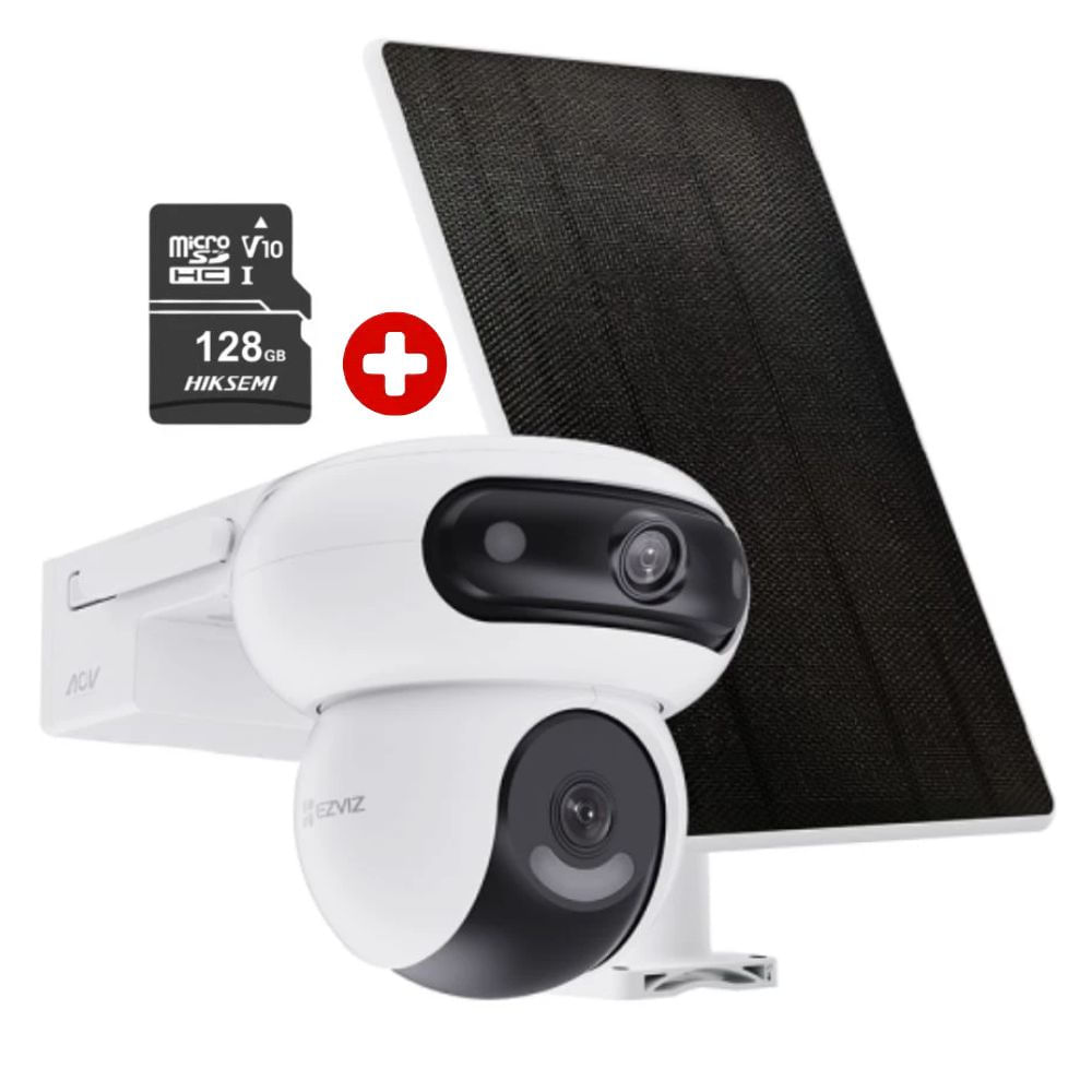 Cámara de seguridad Ezviz HB90 Dual 2K+, panel solar, batería recargable, Micro SD 128GB, blanco