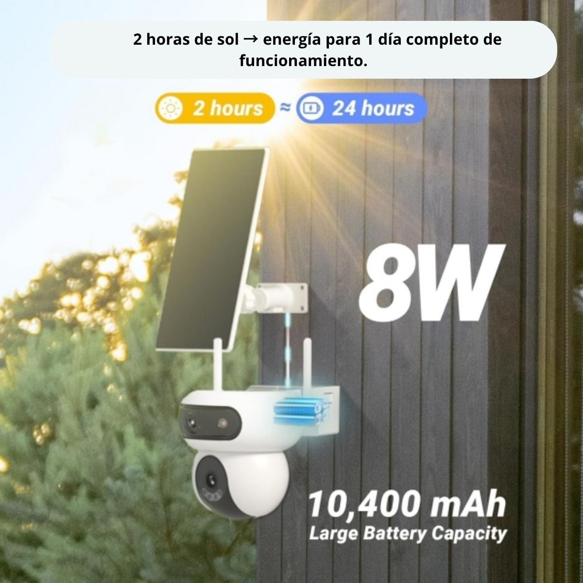 Imagen 2 del producto Cámara de seguridad Ezviz HB90 Dual 2K+, panel solar, batería recargable, Micro SD 128GB, blanco