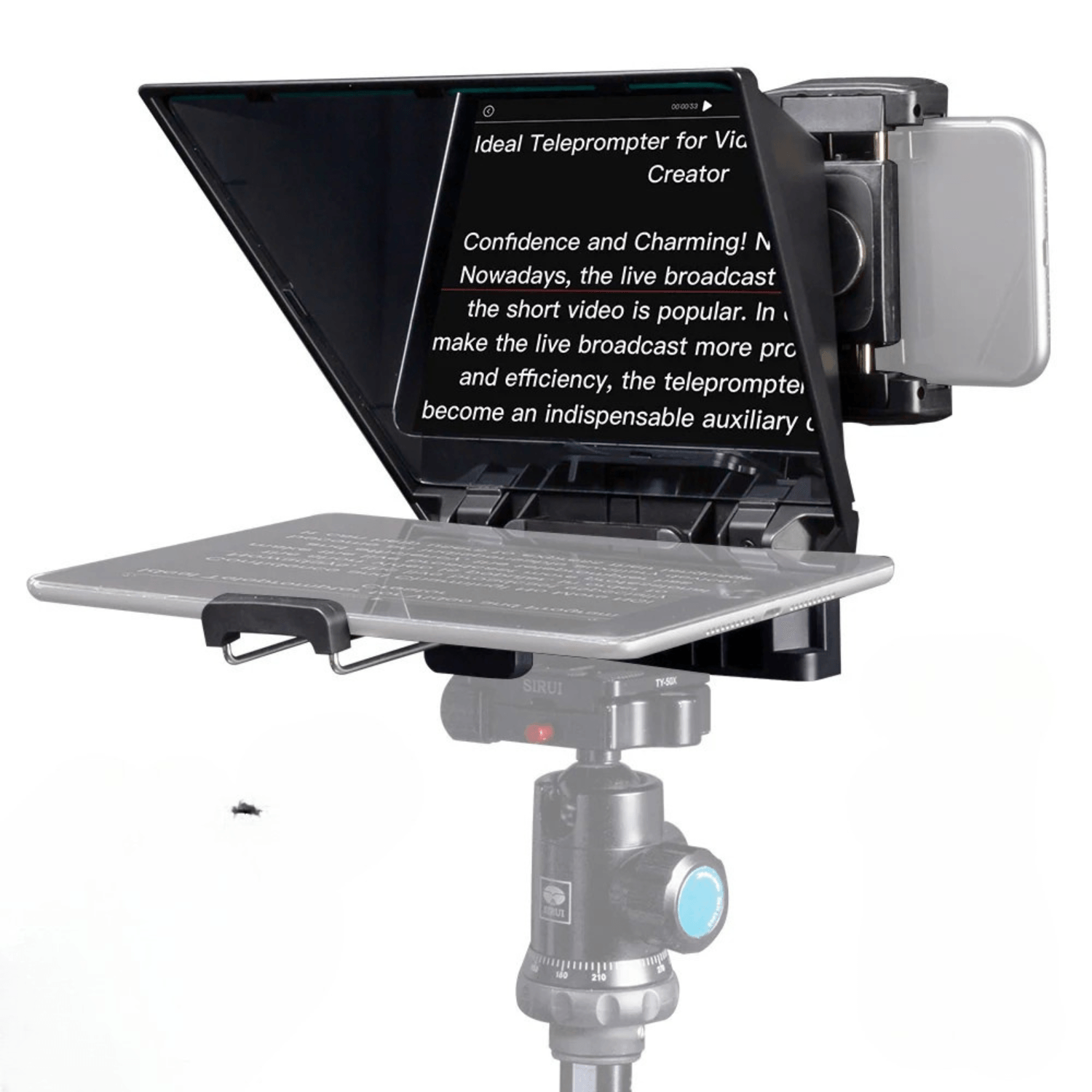 Teleprompter portátil TP2A para cámaras DSLR y celulares, compatible con tablets hasta 8”, control Bluetooth