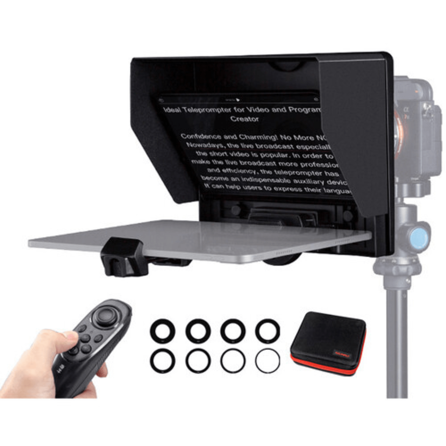 Imagen 2 del producto Teleprompter portátil FeelWorld TP10 de 10” para DSLR, celulares y tablets hasta 11”, control bluetooth