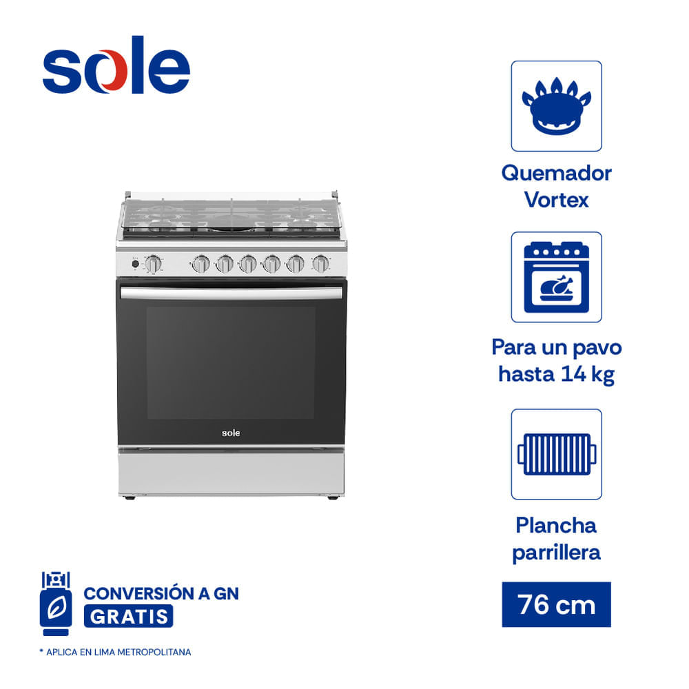 Imagen 2 del producto Combo: Cocina de pie Sole 5 hornillas, acero inoxidable, 143 litros + microondas Sole 21 litros, grill multifunción