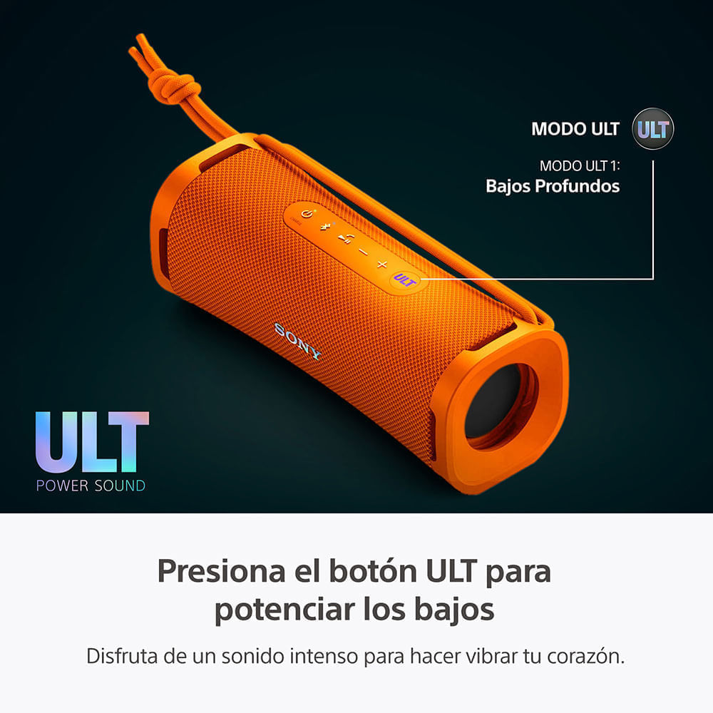 Imagen 2 del producto Parlante Bluetooth Sony SRS‑ULT10, resistente al agua IP67, hasta 12 horas de reproducción, naranja