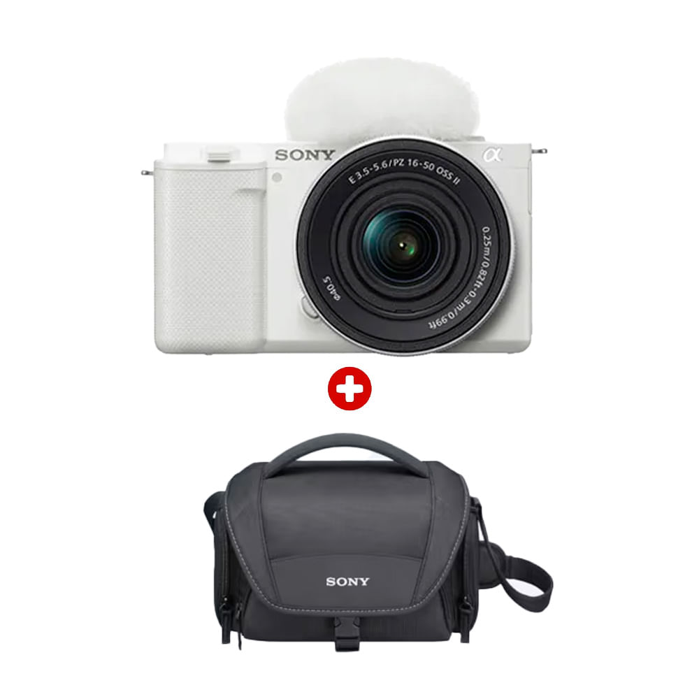 Combo: Cámara digital Alpha para Vlogs APS-C ZV-E10K ZV-E10K/WQ E38, blanco + Maletín de transporte