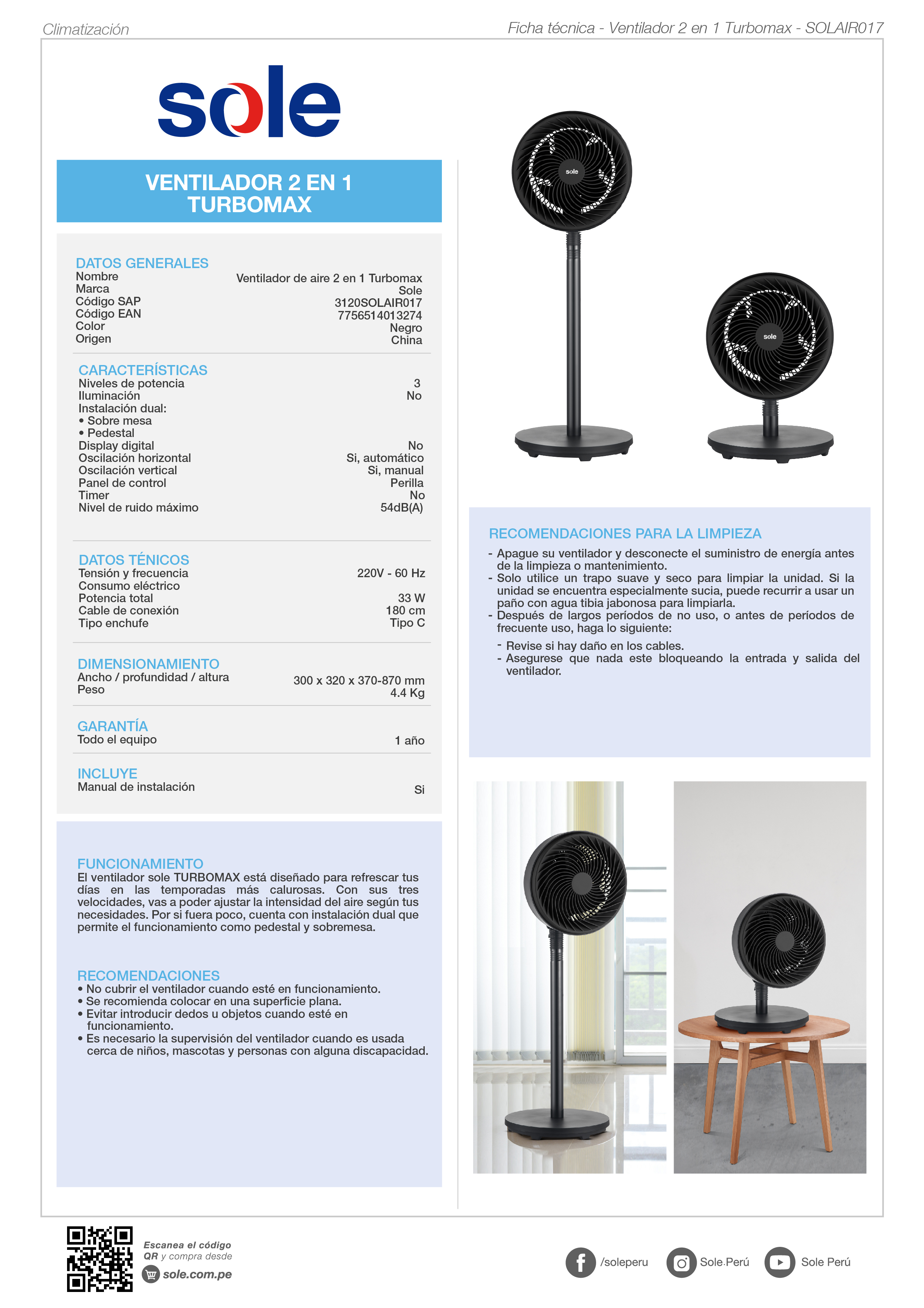 Imagen 2 del producto Combo: Ventilador 2 en 1 Turbomax Sole + purificador de agua Sole Prime alcalinizador 5 años