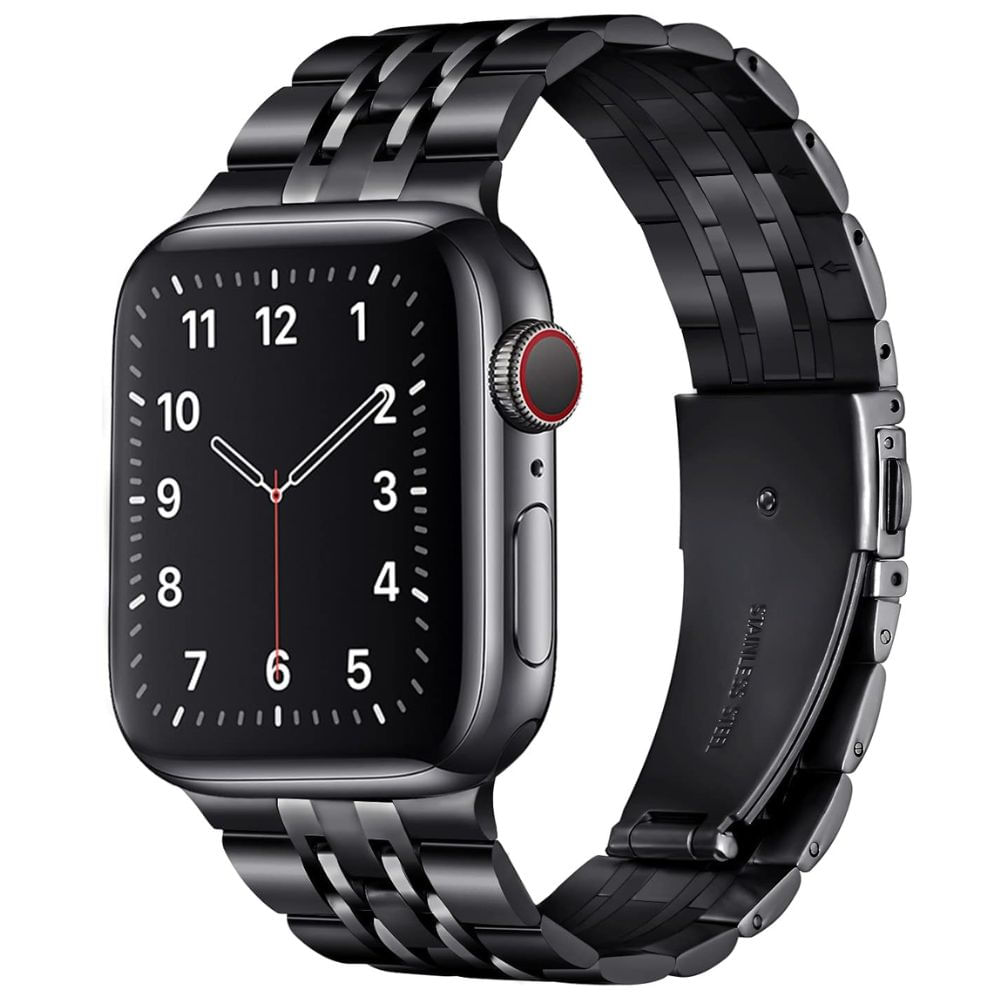 Correa acero inoxidable, Metal Loop URVOI, para Apple Watch 46mm, Series 10 y 11, cierre plegable, negro