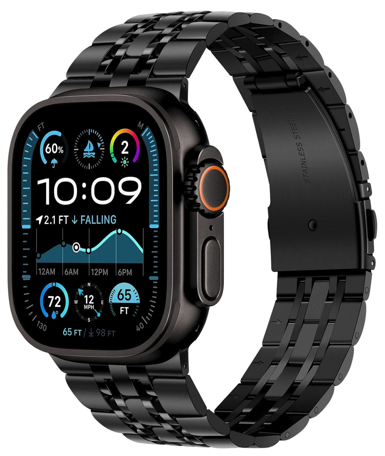 Correa acero inoxidable Loop Urvoi, para Apple Watch Ultra 49mm, Ultra 2, Ultra 3, cierre plegable, negro