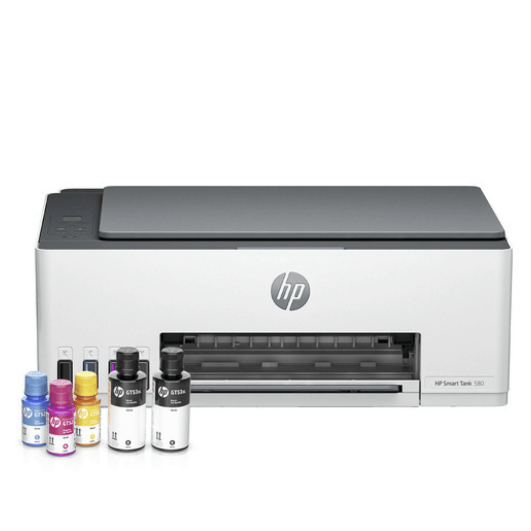 Impresora multifuncional HP Smart Tank 580, inyección de tinta, inalámbrica, Wi-Fi, con tanques recargables + papel foto