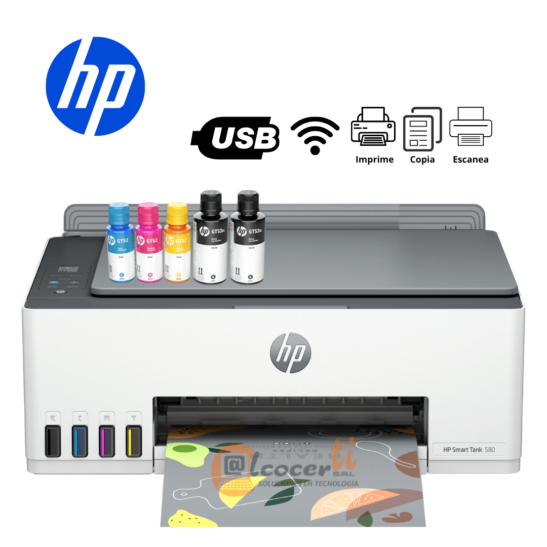 Imagen 2 del producto Impresora multifuncional HP Smart Tank 580, inyección de tinta, inalámbrica, Wi-Fi, con tanques recargables